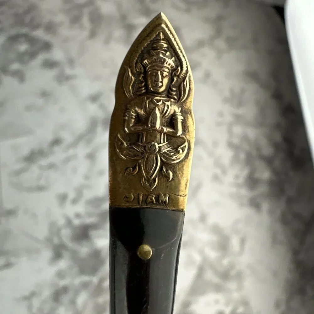 Vintage Mid Century Modern Siam Appetizer Forks 9‎ Piece Brass Thailand Buddha